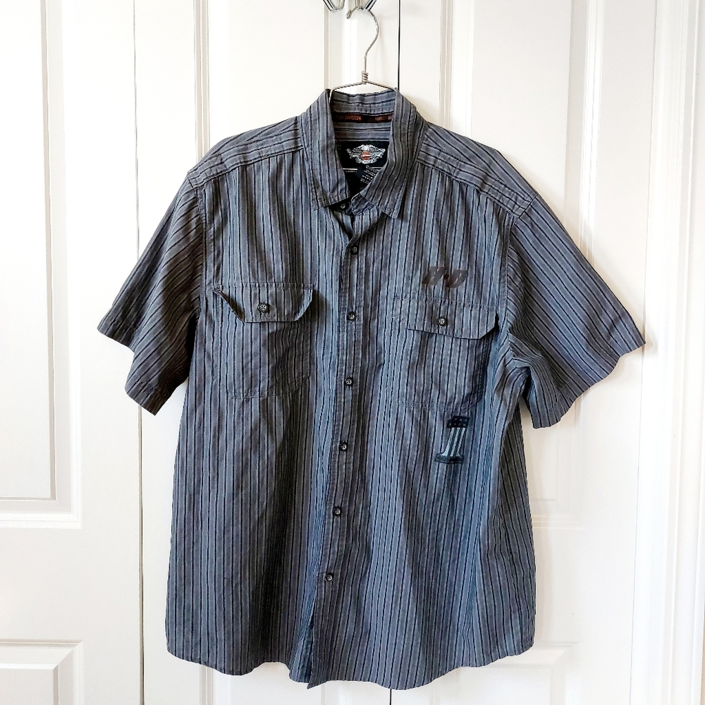 Gray Stripe Harley Davidson Short Sleeve Button Down Shirt‎ size XL